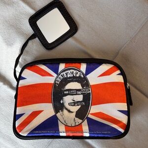 God Save the Queen satin make-up bag with mirror, like new.